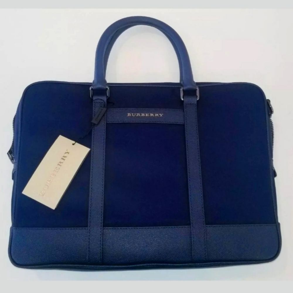 Burberry Newburg London Canvas/Leather Ink Blue Briefcase/Laptop Bag
